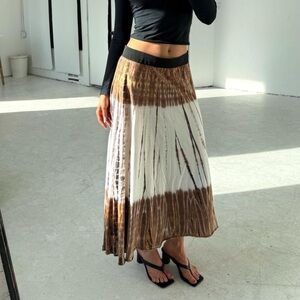 Vintage 90s Brown & White Tie Dye Cotton Maxi Skirt